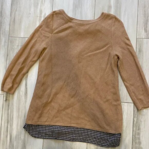 The Limited Faux Layered Tan Knit Sweater Top with 3/4 Length Sleeves, small - Picture 1 of 7